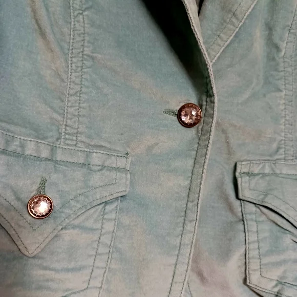 Green velvet short jacket NWT size Petite Large ..With stretch - Picture 2 of 4